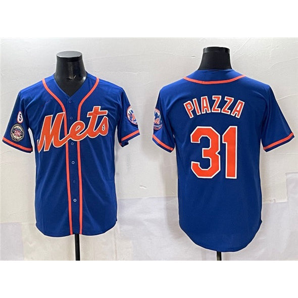 New York Mets #31 Mike Piazza Blue With Patch Cool Base Stitched Baseball Jersey