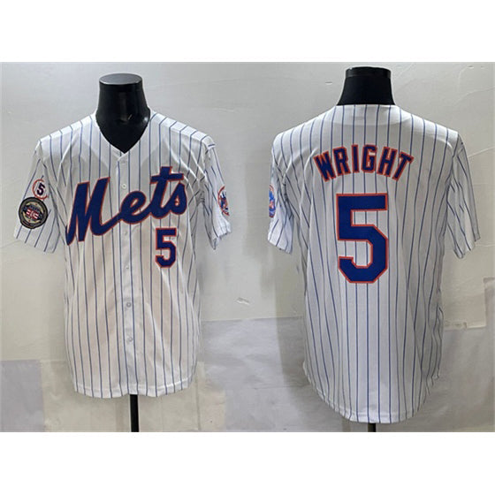 New York Mets #5 David Wright White With Patch Stitched Baseball jersey