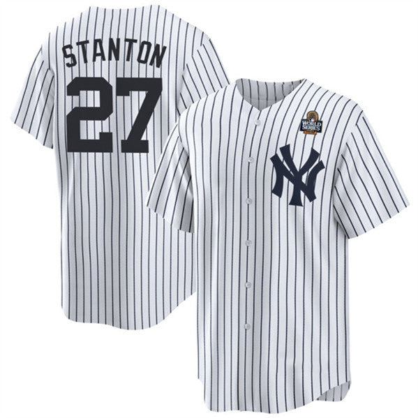 New York Yankees #27 Giancarlo Stanton White 2024 World Series With Name Cool Base Stitched Baseball Jersey