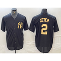 New York Yankees #2 Derek Jeter Black Gold Cool Base Stitched Baseball Jersey