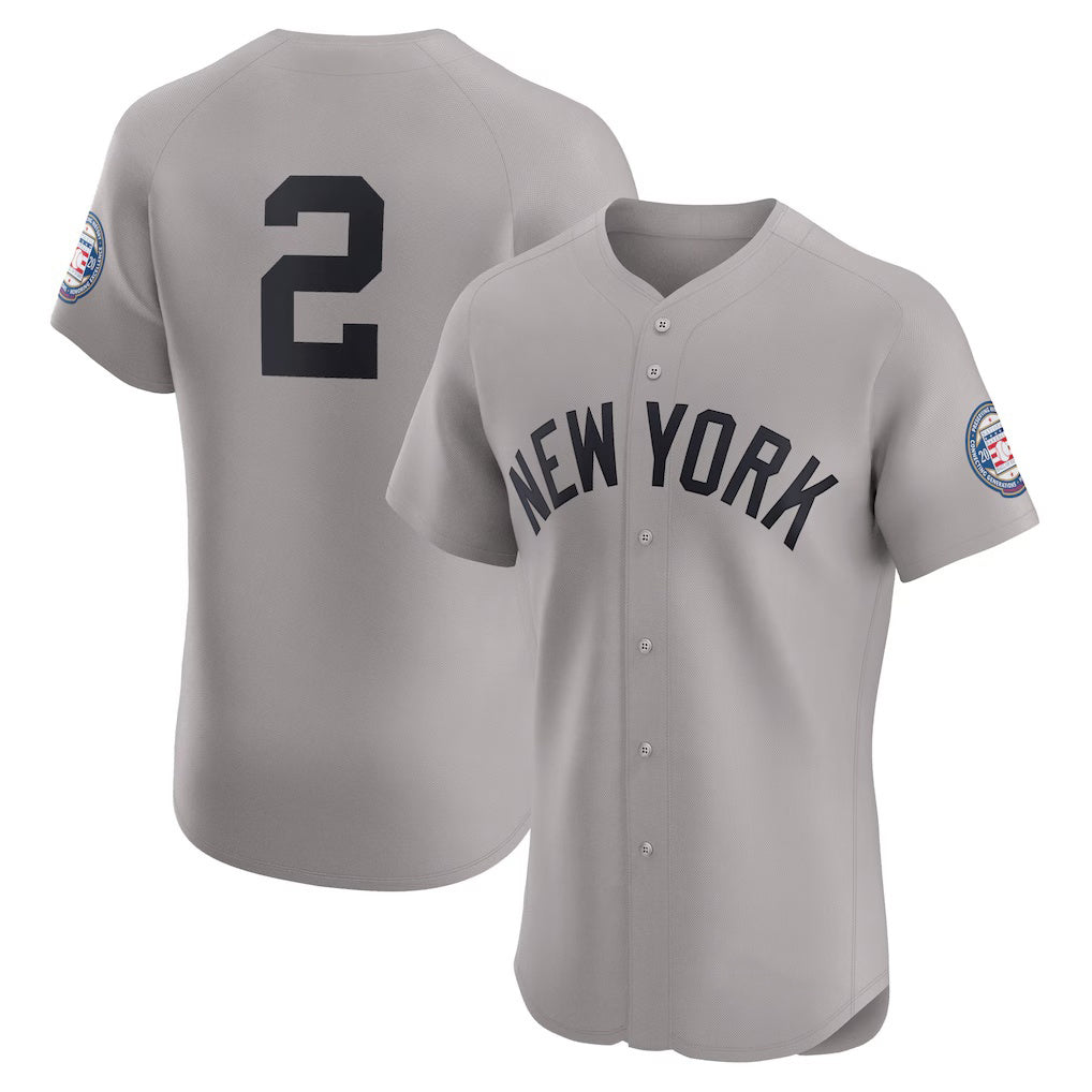 New York Yankees #2 Derek Jeter Gray Road 2020 Hall of Fame Induction Patch Elite Player Baseball Jersey