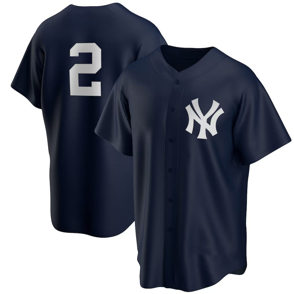 New York Yankees #2 Derek Jeter Navy Alternate Replica Player Baseball Jersey