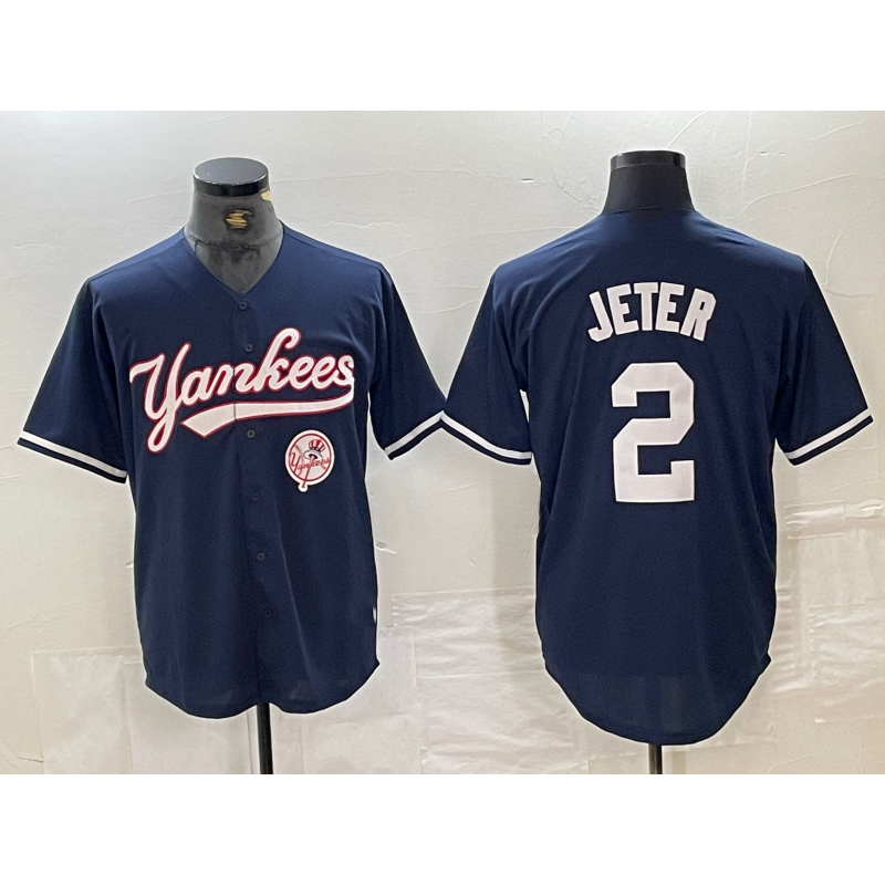 New York Yankees #2 Derek Jeter Navy With Patch Cool Base Stitched Baseball Jersey