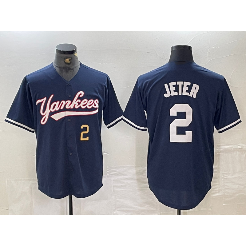 New York Yankees #2 Derek Jeter Number Navy Cool Base Stitched Baseball Jersey