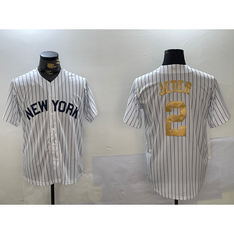 New York Yankees #2 Derek Jeter White Pinstripe Fashion Cool Baseball Jersey