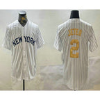 New York Yankees #2 Derek Jeter White Pinstripe Name Fashion Cool Baseball Jersey