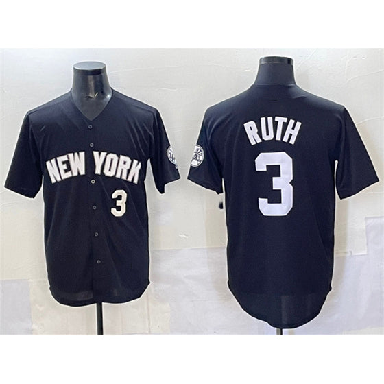 New York Yankees #3 Babe Ruth Black Limited Stitched Baseball Jersey
