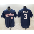 New York Yankees #3 Babe Ruth Navy With Patch Cool Base Stitched Baseball Jersey