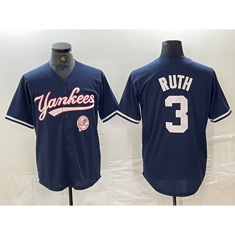 New York Yankees #3 Babe Ruth Navy With Patch Cool Base Stitched Baseball Jersey
