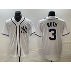 New York Yankees #3 Babe Ruth White Fashion Cool Baseball Jersey