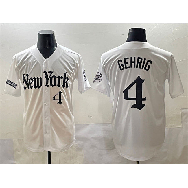 New York Yankees #4 Lou Gehrig White 'Gothic Legacy Edition' Vapor Premier Limited Stitched Baseball Jersey