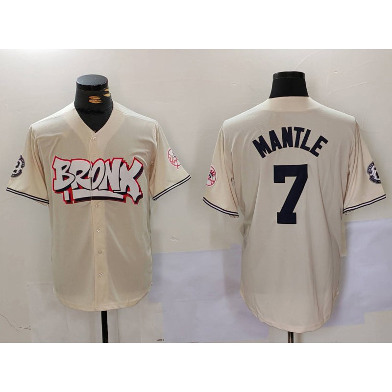 New York Yankees #7 Mickey Mantle Cream Limited Stitched Baseball Jersey