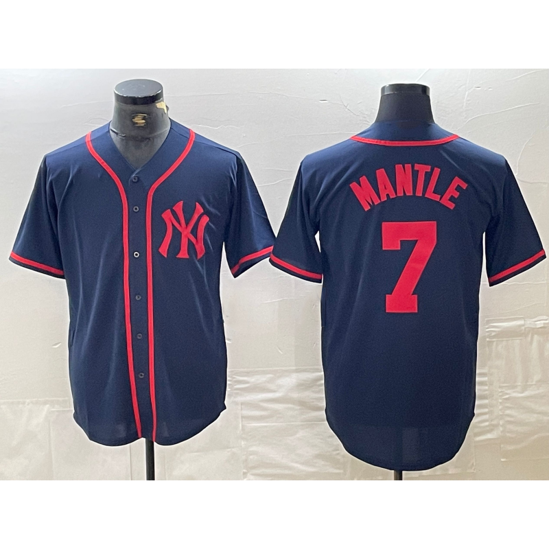 New York Yankees #7 Mickey Mantle Navy Red Fashion Cool Baseball Jerseys