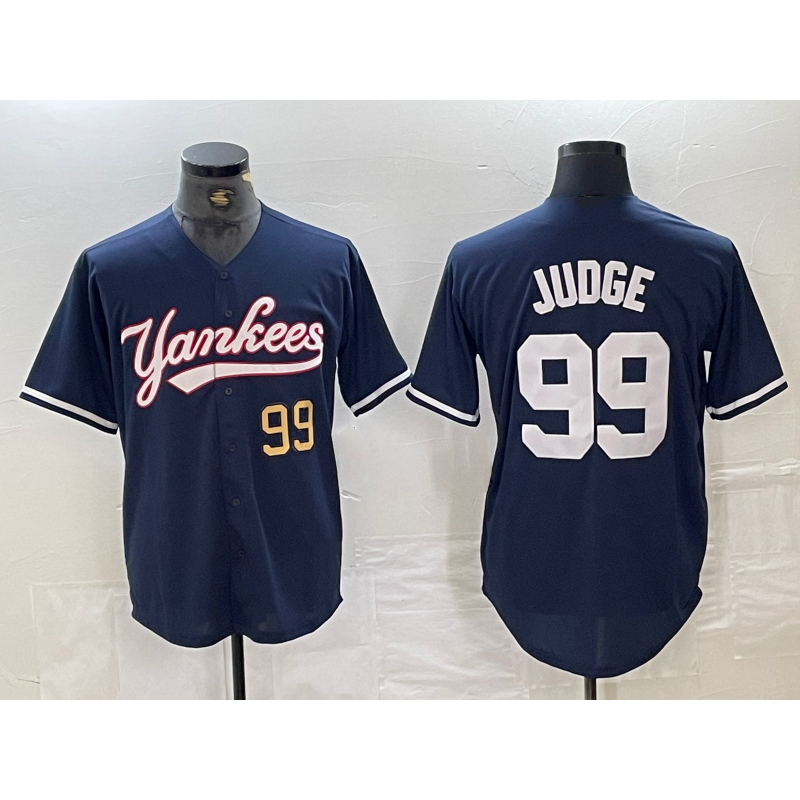 New York Yankees #99 Aaron Judge Number Navy Cool Base Stitched Baseball Jersey