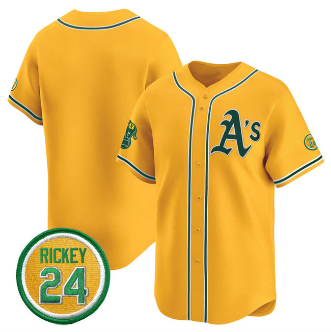 Oakland Athletics Blank Yellow 2024 Limited With Rickey Henderson Patch Stitched Baseball Jersey