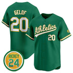 Oakland Athletics #20 Zack Gelof Green 2024 Limited With Rickey Henderson Patch Stitched Baseball Jersey