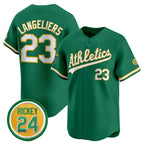 Oakland Athletics #23 Shea Langeliers Green 2024 Limited With Rickey Henderson Patch Stitched Baseball Jersey