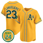 Oakland Athletics #23 Shea Langeliers Yellow 2024 Limited With Rickey Henderson Patch Stitched Baseball Jersey