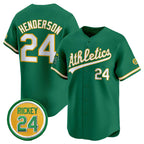 Oakland Athletics #24 Rickey Henderson Green 2024 Limited With Rickey Henderson Patch Stitched Baseball Jersey