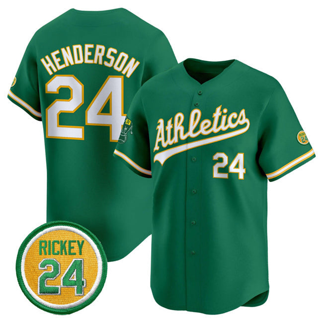 Oakland Athletics #24 Rickey Henderson Green 2024 Limited With Rickey Henderson Patch Stitched Baseball Jersey