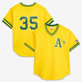 Oakland Athletics #35 Rickey Henderson Mitchell & Ness Yellow Authentic Batting Practice Baseball Jersey