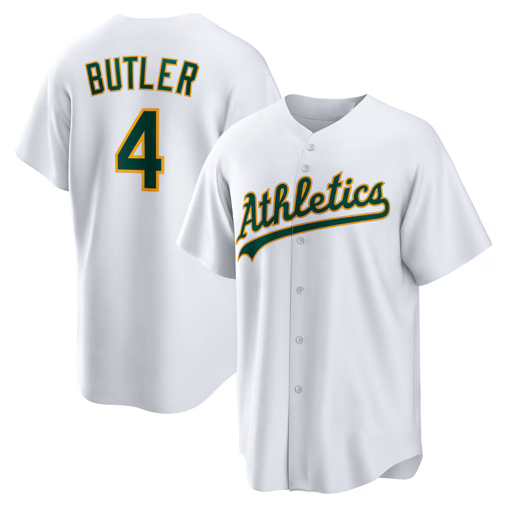 Oakland Athletics #4 Lawrence Butler White Home Replica Baseball Jersey