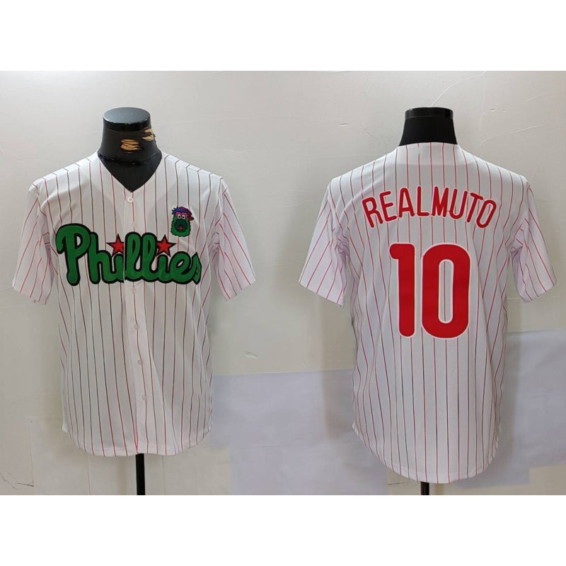Philadelphia Phillies #10 J.T. Realmuto White Green Cool Base Stitched Baseball Jersey