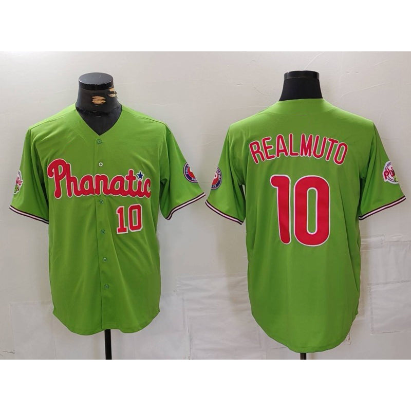 Philadelphia Phillies #10 JT Realmuto Number Green With Patch Stitched Cool Baseball Jersey