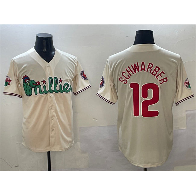 Philadelphia Phillies #12 Kyle Schwarber Cream Phanatic Limited Stitched Baseball Jersey