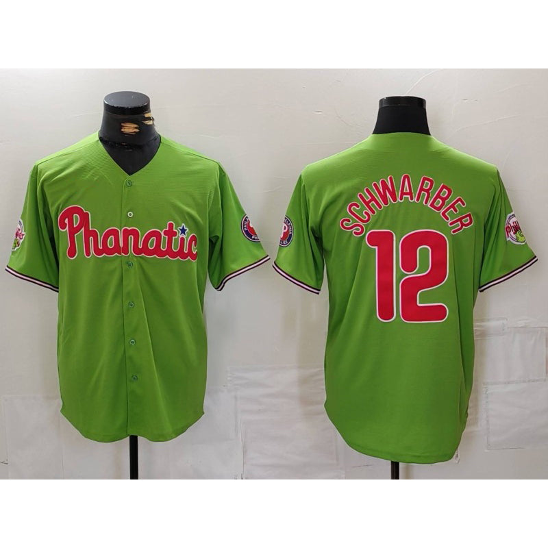 Philadelphia Phillies #12 Kyle Schwarber Green With Patch Stitched Cool Baseball Jersey