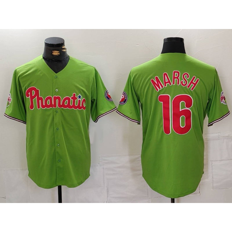 Philadelphia Phillies #16 Brandon Marsh Green With Patch Stitched Cool Baseball Jersey