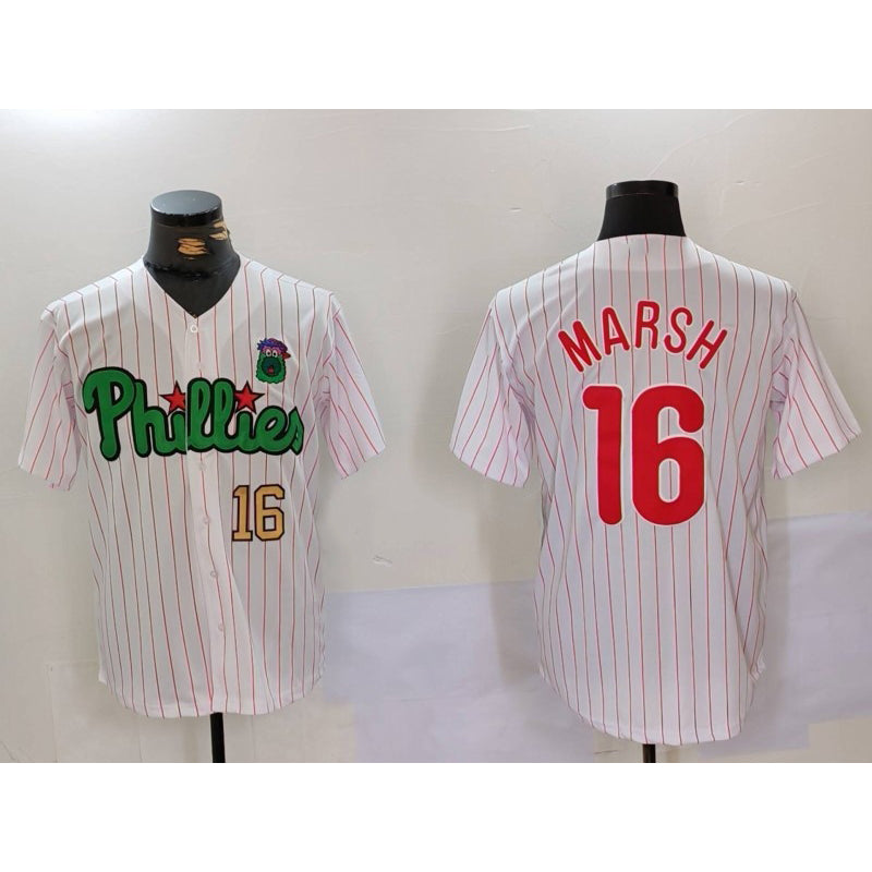 Philadelphia Phillies #16 Brandon Marsh White Green Cool Base Stitched Baseball Jersey