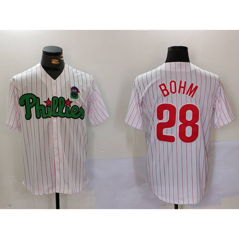 Philadelphia Phillies #28 Alec Bohm White Green Cool Base Stitched Baseball Jersey