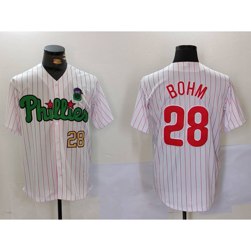 Philadelphia Phillies #28 Alec Bohm White Green Cool Base Stitched Baseball Jersey