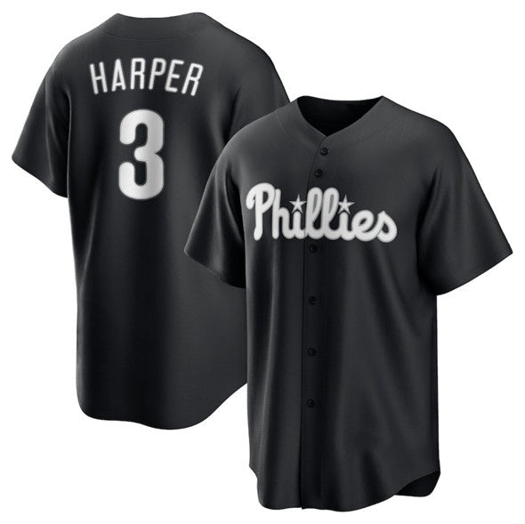 Philadelphia Phillies #3 Bryce Harper Black Lights Out Limited Stitched Baseball Jersey