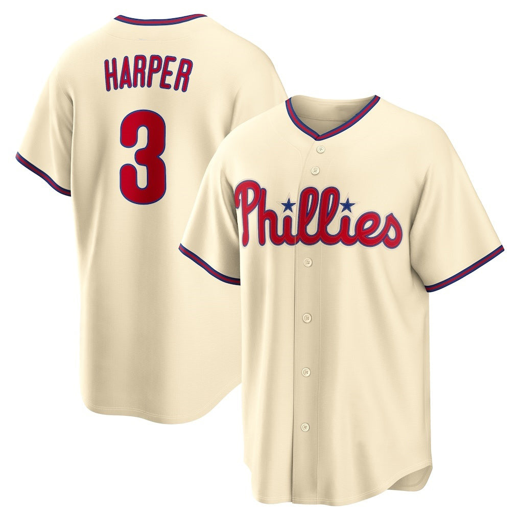 Philadelphia Phillies #3 Bryce Harper Cream Alternate Replica Baseball Jersey