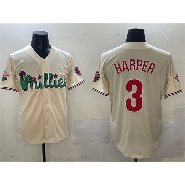 Philadelphia Phillies #3 Bryce Harper Cream Phanatic Limited Stitched Baseball Jersey