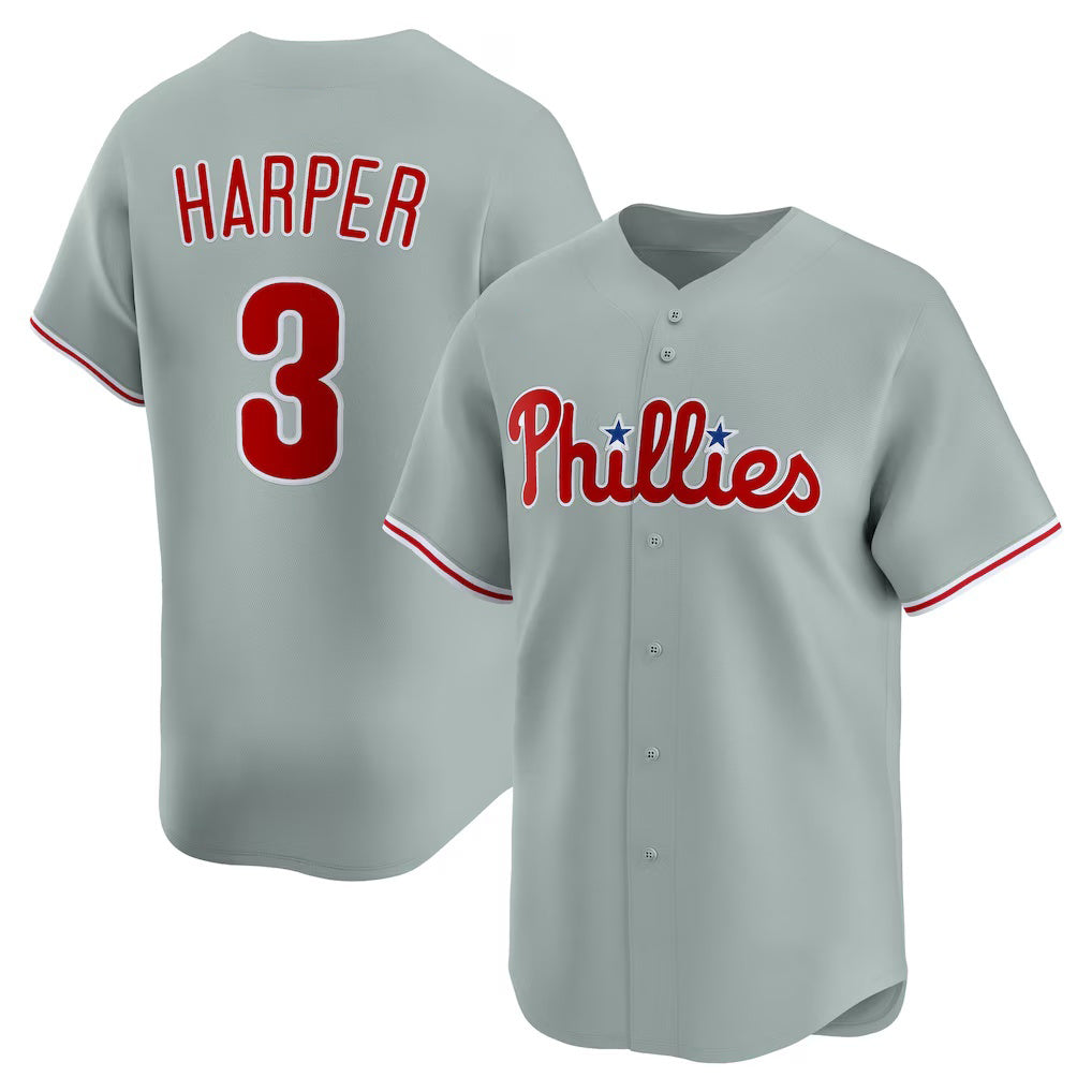 Philadelphia Phillies #3 Bryce Harper Gray Road Limited Player Baseball Jersey