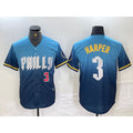 Philadelphia Phillies #3 Bryce Harper Number Blue 2024 City Connect Limited Stitched Baseball Jersey