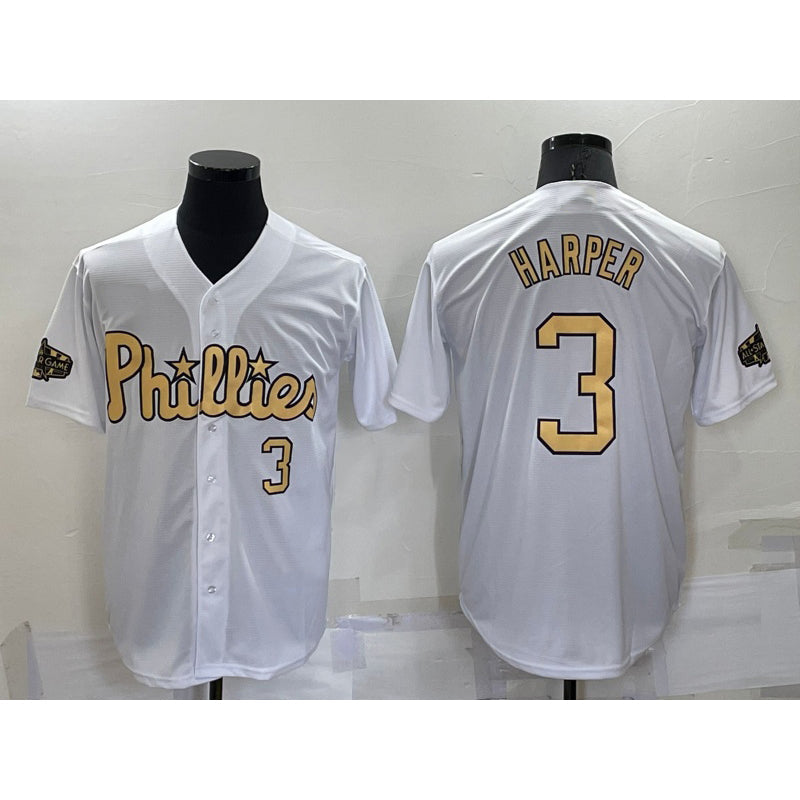 Philadelphia Phillies #3 Bryce Harper Number White 2022 All Star Stitched Cool Baseball Jersey