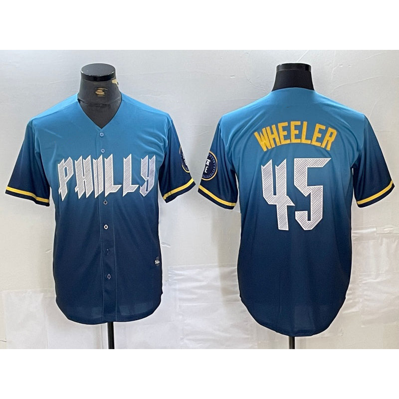 Philadelphia Phillies #45 Zack Wheeler Blue 2024 City Cool Base Stitched Baseball Jersey