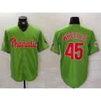 Philadelphia Phillies #45 Zack Wheeler Green With Patch Stitched Cool Baseball Jersey