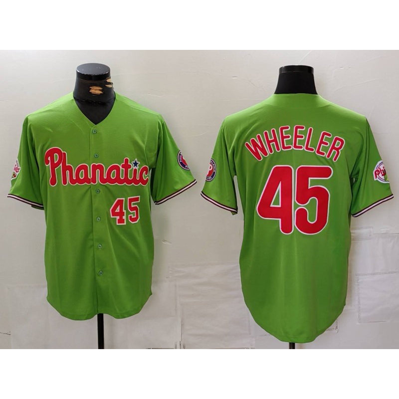 Philadelphia Phillies #45 Zack Wheeler Number Green With Patch Stitched Cool Baseball Jersey