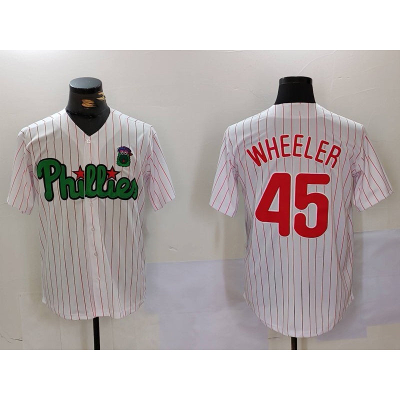 Philadelphia Phillies #45 Zack Wheeler White Green Cool Base Stitched Baseball Jersey