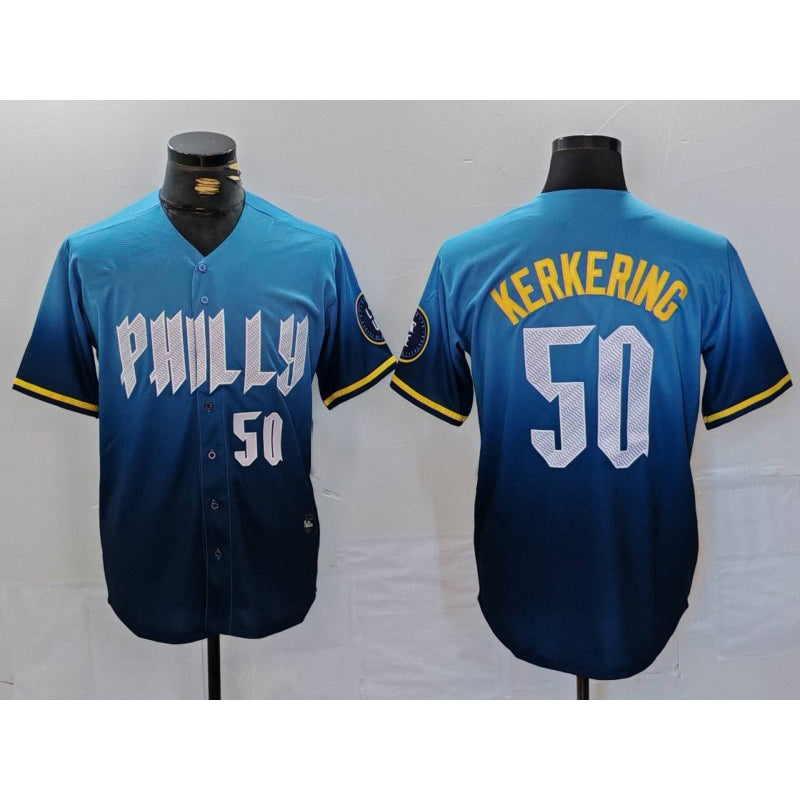Philadelphia Phillies #50 Orion Kerkering Number Blue 2024 City Connect Limited Stitched Baseball Jersey