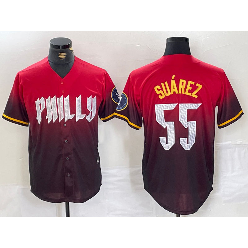 Philadelphia Phillies #55 Ranger Suarez Red 2024 City Player Number Cool Baseball Jersey