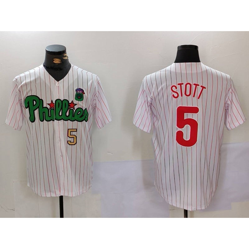 Philadelphia Phillies #5 Bryson Stott White Green Cool Base Stitched Baseball Jersey