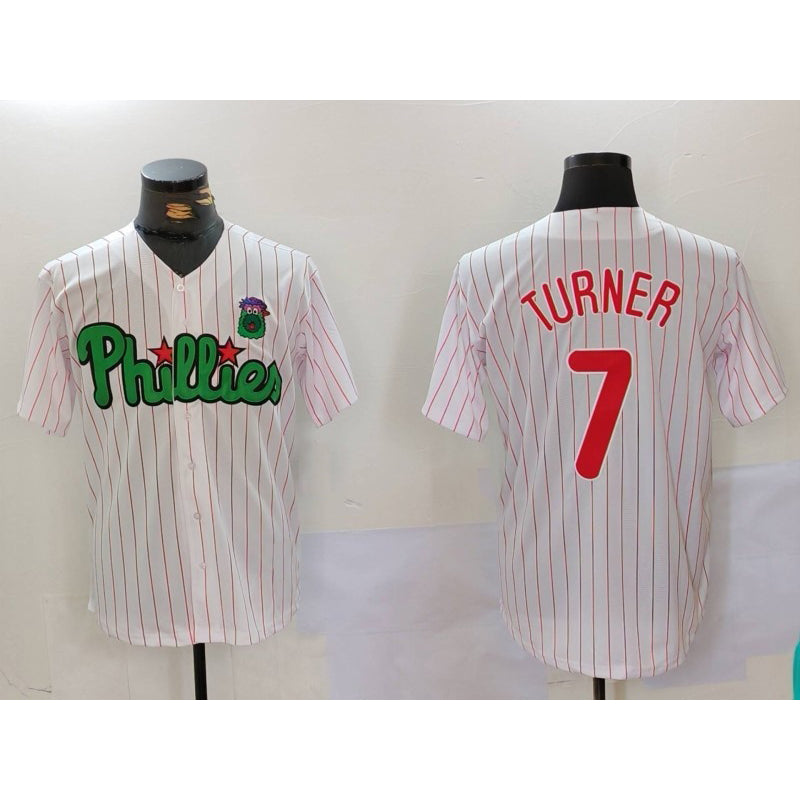 Philadelphia Phillies #7 Trea Turner White Green Cool Base Stitched Baseball Jersey