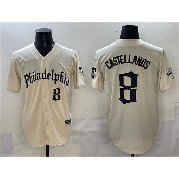 Philadelphia Phillies #8 Nick Castellanos Cream Gothic Vapor Limited Stitched Baseball Jersey