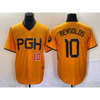 Pittsburgh Pirates #10 Bryan Reynolds Number Gold 2023 City Connect Stitched Baseball Jersey